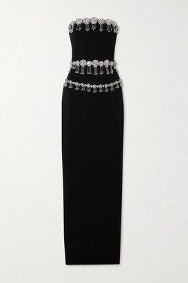 Clio Peppiatt - Brooch Strapless Crystal-embellished Crepe Maxi Dress - Black