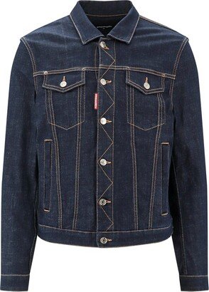 Collared Button-Up Denim Jacket-AA