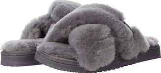 FIRESIDE by Dearfoams New Castle Genuine Shearling Cross Band Slide (Grey Solid) Women's Slippers