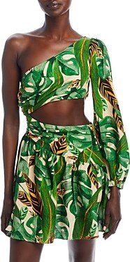 Tropical Leaves One Shoulder Dress