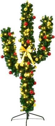 5Ft Pre-Lit Cactus Christmas Tree LED Lights Ball Ornaments