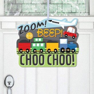 Big Dot Of Happiness Cars, Trains, and Airplanes - Hanging Party Outdoor Front Door Decor - 1 Pc Sign