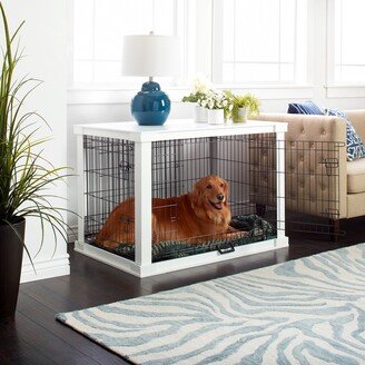 White Wooden Pet Kennel with Crate Cover