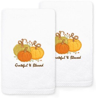 Grateful & Blessed Embroidered Luxury 100% Turkish Cotton Hand Towels - Set of 2