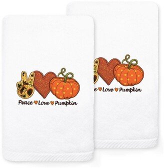 Peace Love Pumpkin Embroidered Luxury 100% Turkish Cotton Hand Towels - Set of 2