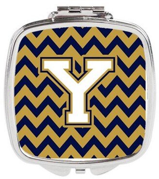 CJ1057-YSCM Letter Y Chevron Navy Blue & Gold Compact Mirror