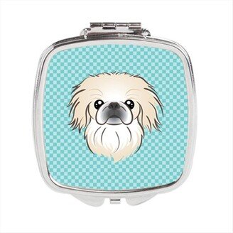 BB1159SCM Checkerboard Blue Pekingese Compact Mirror, 2.75 x 3 x .3 In.