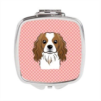 BB1224SCM Checkerboard Pink Cavalier Spaniel Compact Mirror, 2.75 x 3 x .3 In.