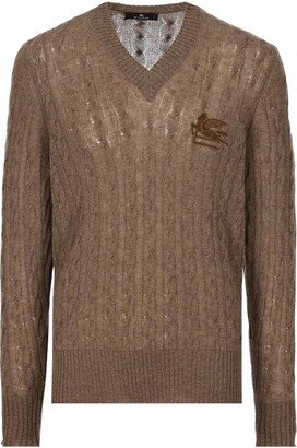 Logo-Embroidered V-Neck Knitted Jumper