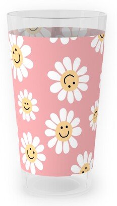 Outdoor Pint Glasses: Smiley Daisy Flowers - Pink Outdoor Pint Glass, Pink