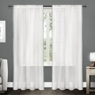 ATI Home Tassels Applique Sheer Rod Pocket Top Curtain Panel Pair