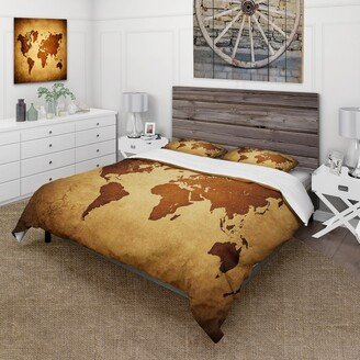 Designart 'Ancient Map of The World VI' Vintage Duvet Cover Set