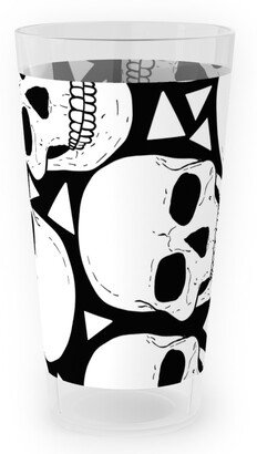 Outdoor Pint Glasses: Skulls With Triangles - Black And White Outdoor Pint Glass, White