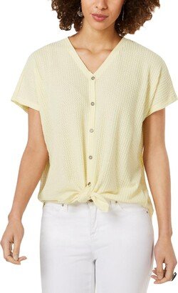 Petites Womens Knot-Front Short Sleeves Casual Top