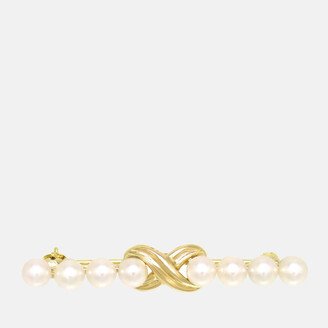 Gold Metal 18k Gold Signature X Pearl Brooch