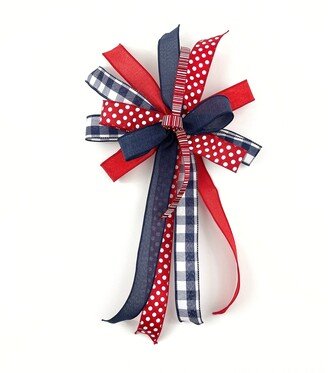 Memorial Day Wreath & Lantern Bow, Patriotic Red White Blue Embellishment, Americana Bow