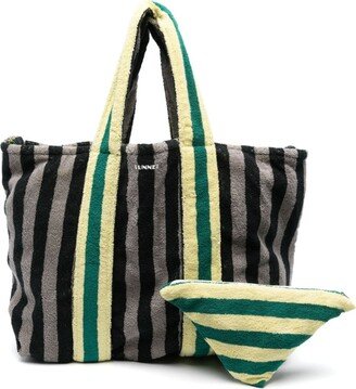 Logo-Print Striped Cotton Tote Bag