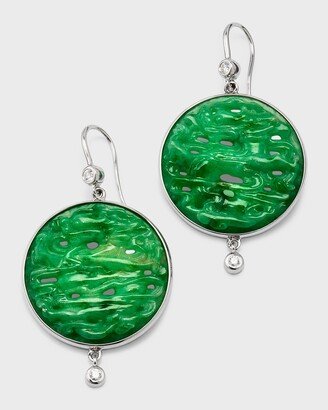 David C.A. Lin 18K White Gold Intense Green Jade Dragon Earrings