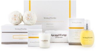 Serenity Body Indulgence Set by Aromaworks for Unisex - 5 Pc Set 3.4oz Body Oil, 2.6oz Candle, 2Pcs Duo AromaBomb, White Aromaworks Flannel