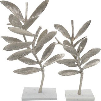 Intrinsic Leaf Aluminum Statuaries - Set of 2 - Silver/White