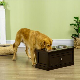 Large Elevated Dog Bowls with Storage Drawer Containing 11L Capacity, Raised Dog Bowl Stand Pet Food Bowl Dog Feeding Station, Brown