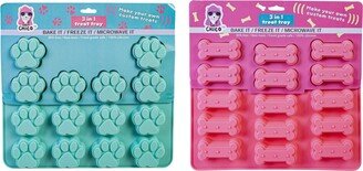Jojo Modern Pets Set of Dog Bone and Paw Print 3 in 1 Silicone Baking Treat Trays
