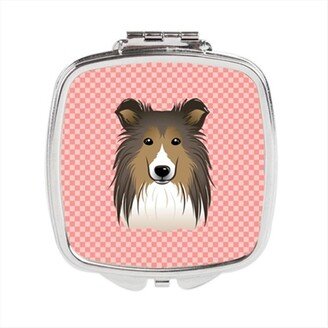 Awesome Apparel Checkerboard Pink Sheltie Compact Mirror, 2.75 x 3 x .3 In.