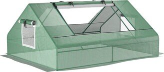 71 x 55 x 32 Mini Tunnel Greenhouse, Garden Planting Shed, Outdoor Flower Planter Warm House with Zipper Windows and Door, Green