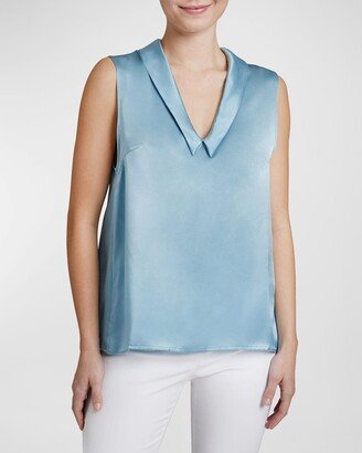 Selma Pleated Sleeveless Silk Blouse