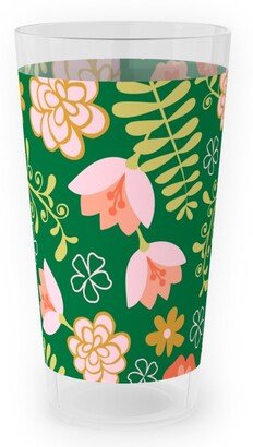 Outdoor Pint Glasses: Fiesta Flowers - Green Outdoor Pint Glass, Green