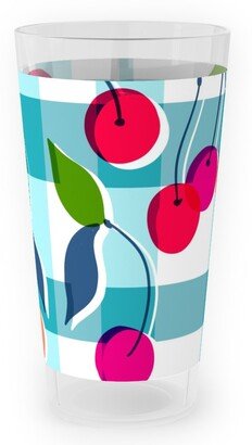 Outdoor Pint Glasses: Cherry Gingham - Blue Outdoor Pint Glass, Blue