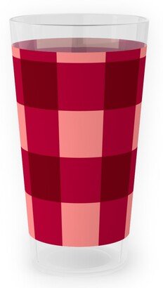 Outdoor Pint Glasses: Gingham Check - Red And Pink Outdoor Pint Glass, Red