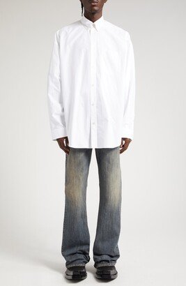 Oversize Logo Back Cotton Poplin Button-Down Shirt