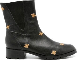 Embroidered Bees Ankle Boots