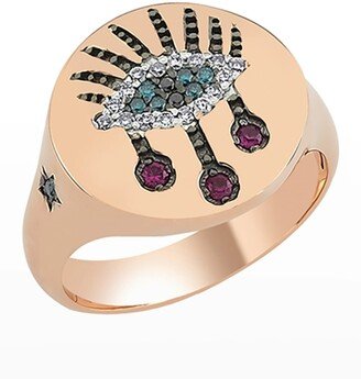 BeeGoddess Eye Light 14k Diamond and Ruby Pinky Ring, Size 7