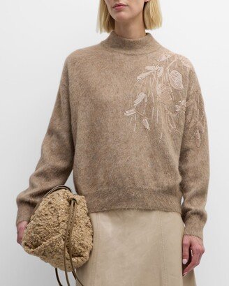 Brushed Mohair Sweater with Floral Sequin Detail