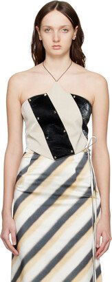 Black & Off-White Faux-Leather Camisole