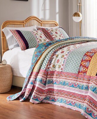 Thalia Boho Style Velvet-Embellished Cotton 3 Piece Bedspread Set, Queen