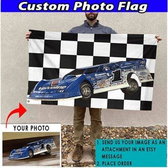 Dirt Late Personalized Track Racing Checkered Flag, Sprint Car, Kart Racing, Midget Muscle Car Hot Rod Flag