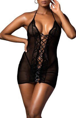 Lace Up Chemise & Thong Set