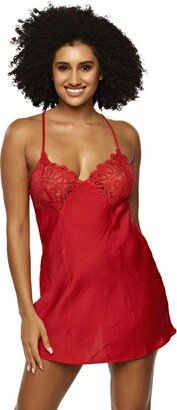 Women' Rita Lace & Satin Chemie (Tango Red, Large)