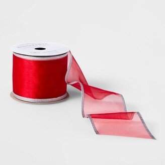 3 Sheer Fabric Christmas Ribbon Red with Silver Edges 18ft - Wondershop™