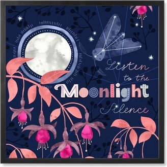 Photo Tiles: Moonlight Silence Quote - Blue Photo Tile, Black, Framed, 8X8, Blue