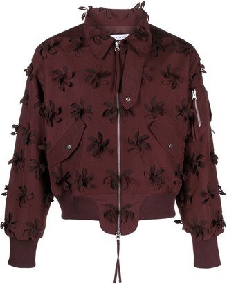 JUNTAE KIM Floral-Appliqué Zipped Bomber Jacket