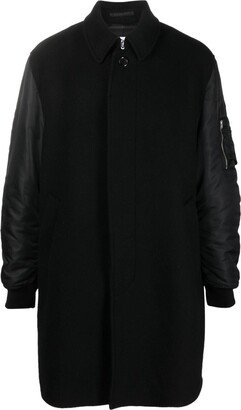 Contrast-Sleeve Single-Breasted Coat-AA