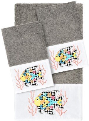 Feliz 3-Piece Embellished Towel - Dark Gray-AA