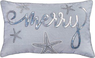 National Tree Company HGTV Home Collection Coastal Merry Embroidered Pillow, Blue, 22in