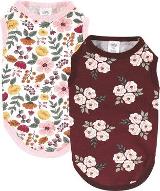 Dog Pet Dog and Cats Cotton T-Shirts 2pk, Burgundy Floral Botanical, X-Large