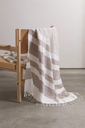 Fringed Striped Linen-blend Blanket - Brown