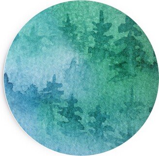 Salad Plates: Foggy Forest - Blue And Green Salad Plate, Green